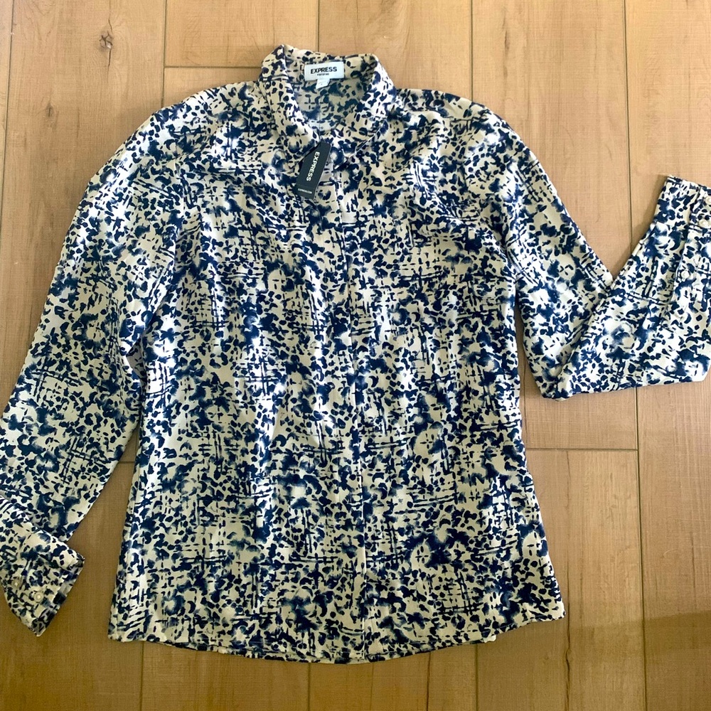 Cream and blue blouse